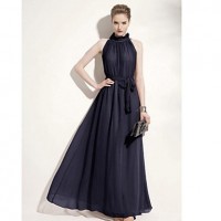 Women's Elegant Solid Maxi Dress with Belt 